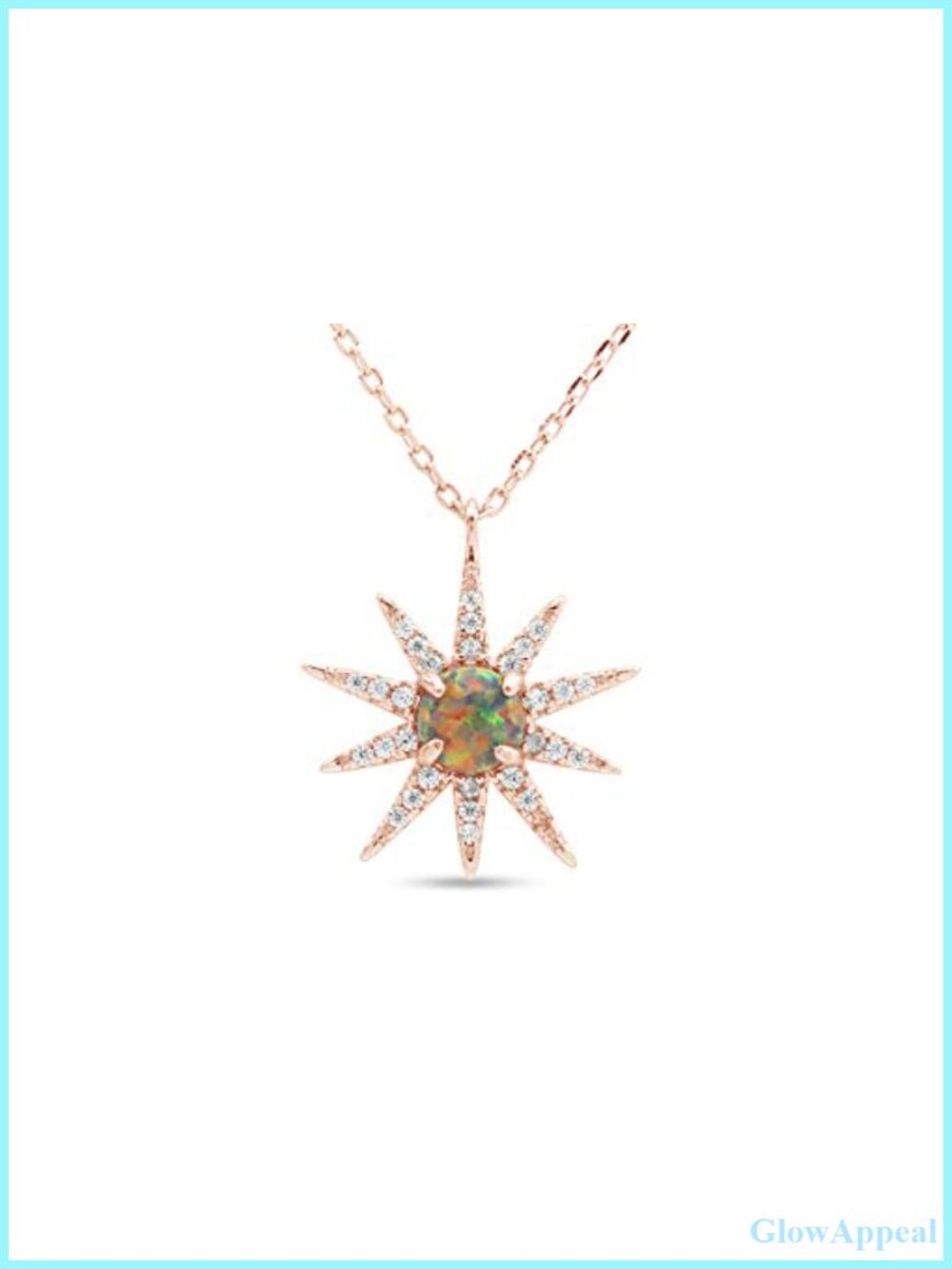 925 Sterling Silver Starburst Pendant Necklace Synthetic Opal CZ